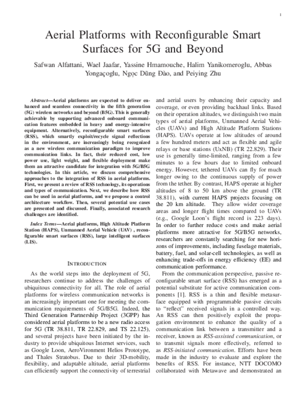 (PDF) Aerial Platforms with Reconfigurable Smart Surfaces for 5G and Beyond