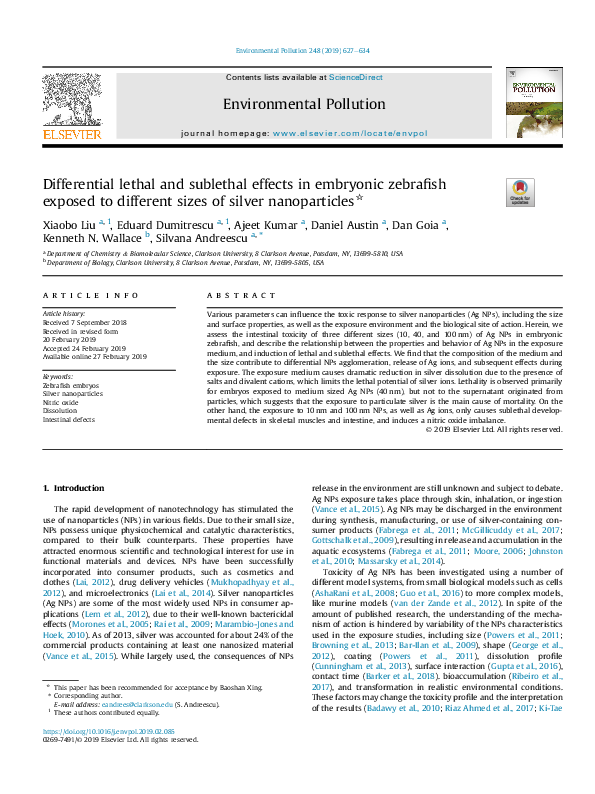 (PDF) Differential lethal and sublethal effects in embryonic zebrafish ...