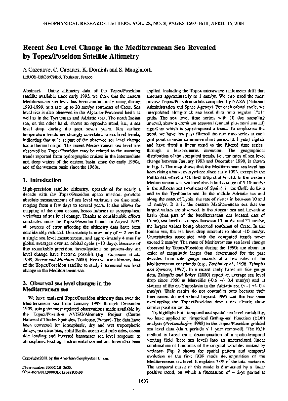 (PDF) Recent sea level change in the Mediterranean Sea revealed by ...