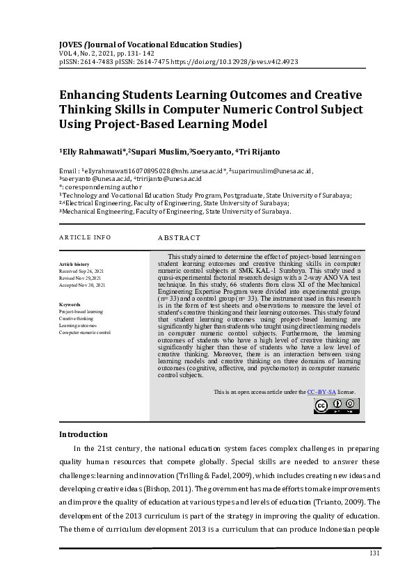 (PDF) Enhancing Students Learning Outcomes and Creative Thinking Skills ...