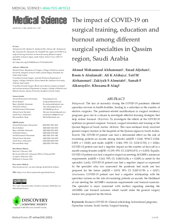 (PDF) The impact of COVID-19 on surgical training, education and ...