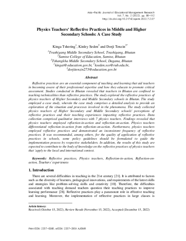 (PDF) Physics Teachers' Reflective Practices in Middle and Higher ...