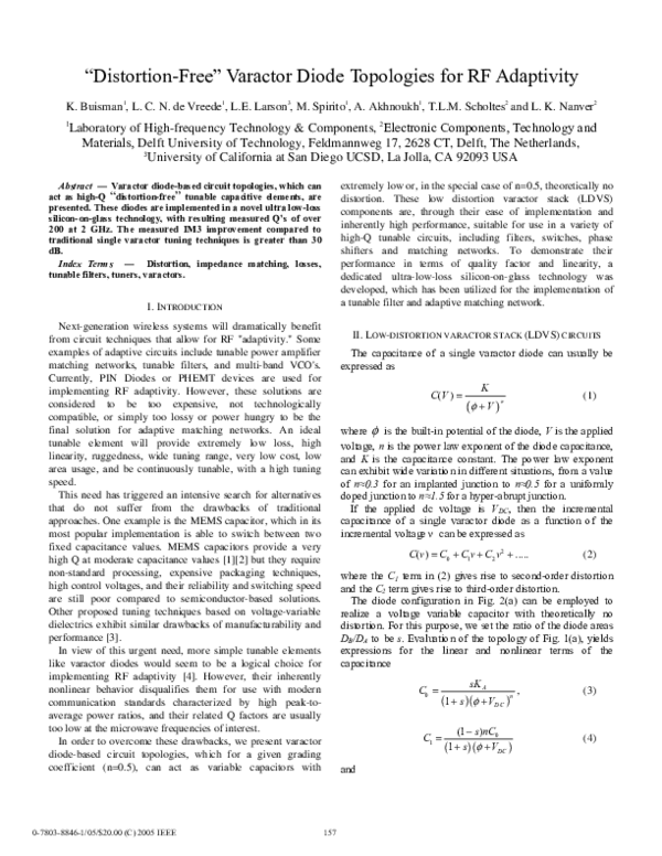 (PDF) Distortion-Free Varactor Diode Topologies for RF Adaptivity