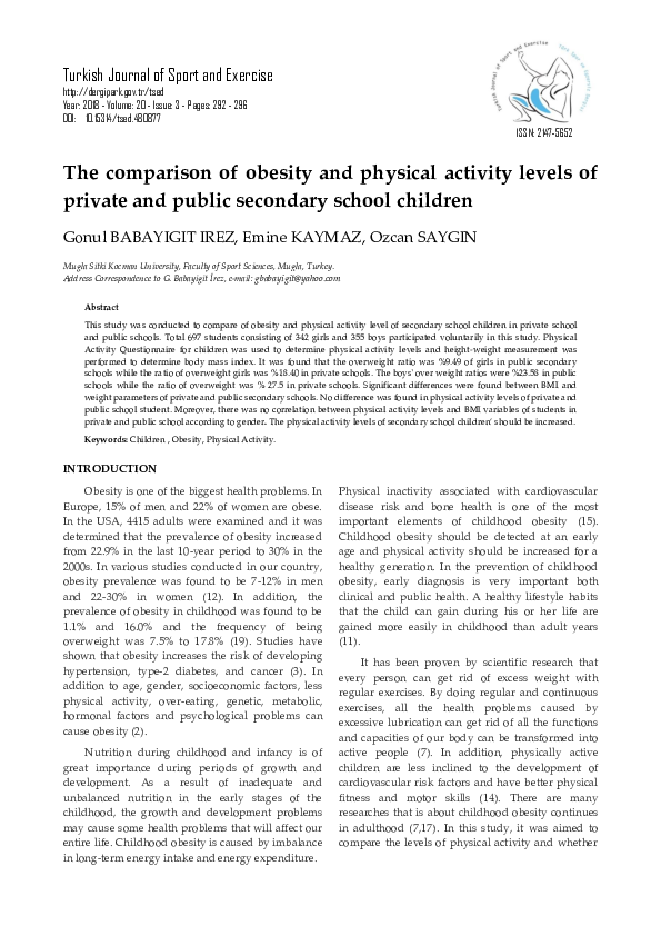 (PDF) The Comparison of Obesity and Physical Activity Levels of Private ...