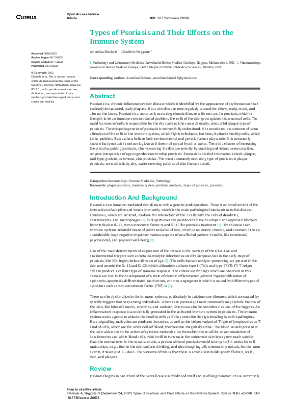 (PDF) Types of Psoriasis and Their Effects on the Immune System