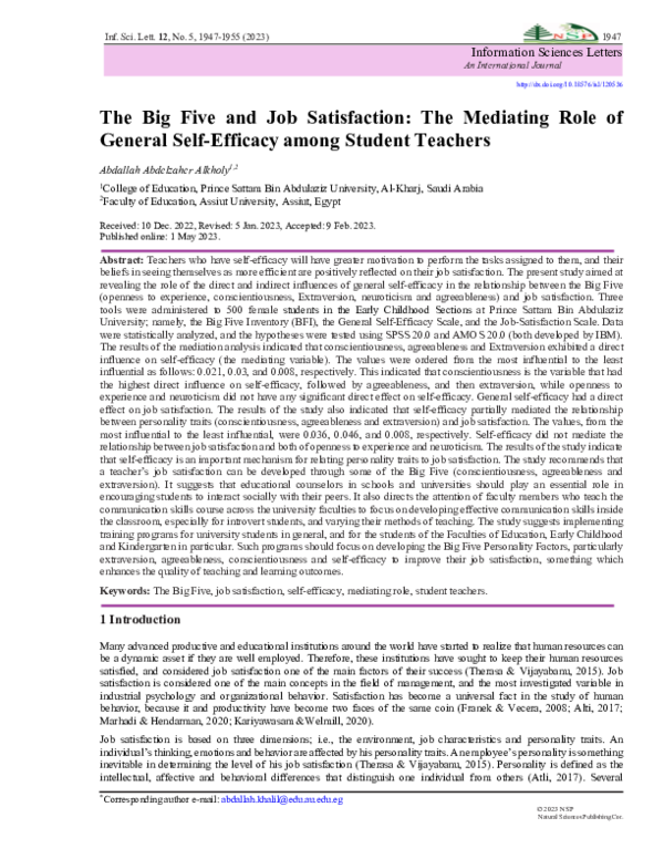 (PDF) The Big Five and Job Satisfaction: The Mediating Role of General ...