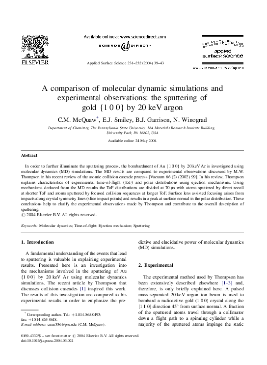 (PDF) A comparison of molecular dynamic simulations and experimental ...