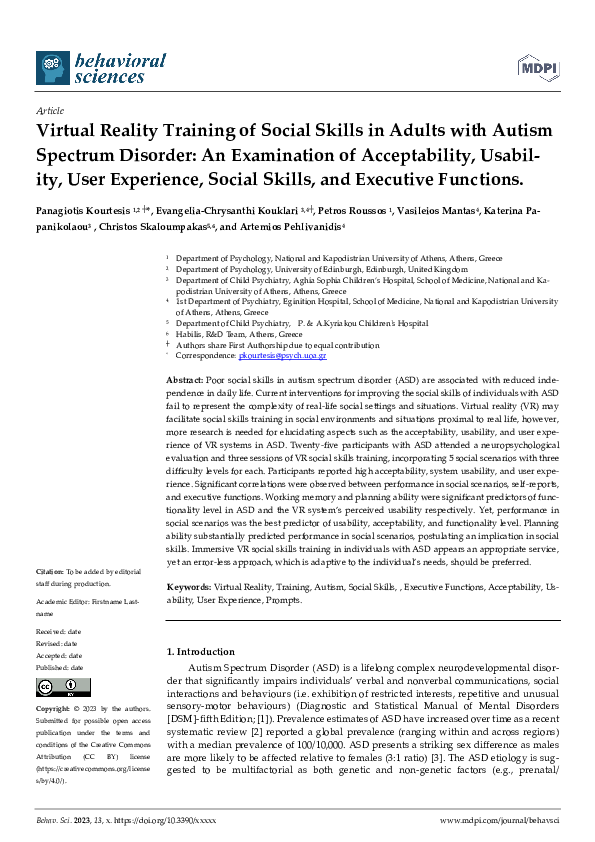 (PDF) Virtual Reality Training of Social Skills in Autism Spectrum ...