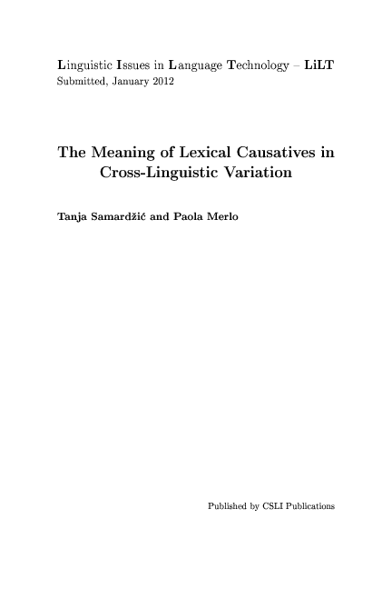 (PDF) The Meaning of Lexical Causatives in Cross-Linguistic Variation