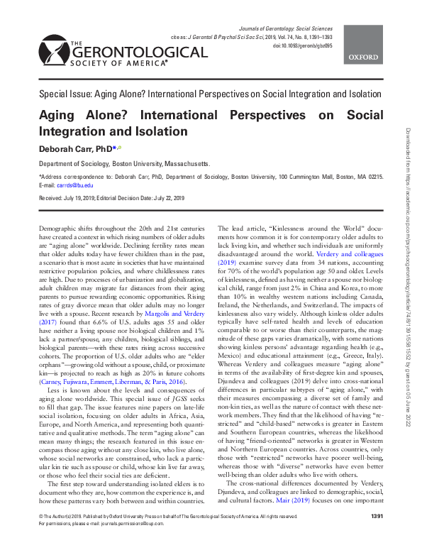 (PDF) Aging Alone? International Perspectives on Social Integration and ...