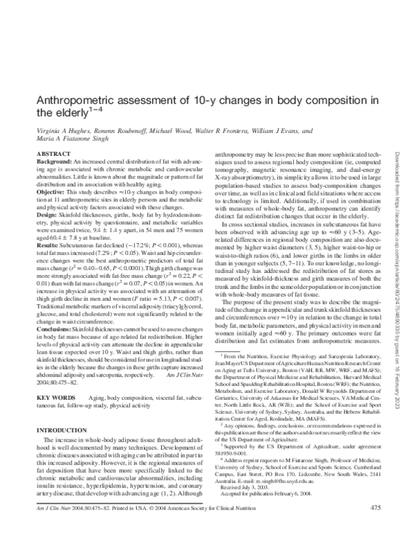 Anthropometric assessment of 10-y changes in body composition in the elderly