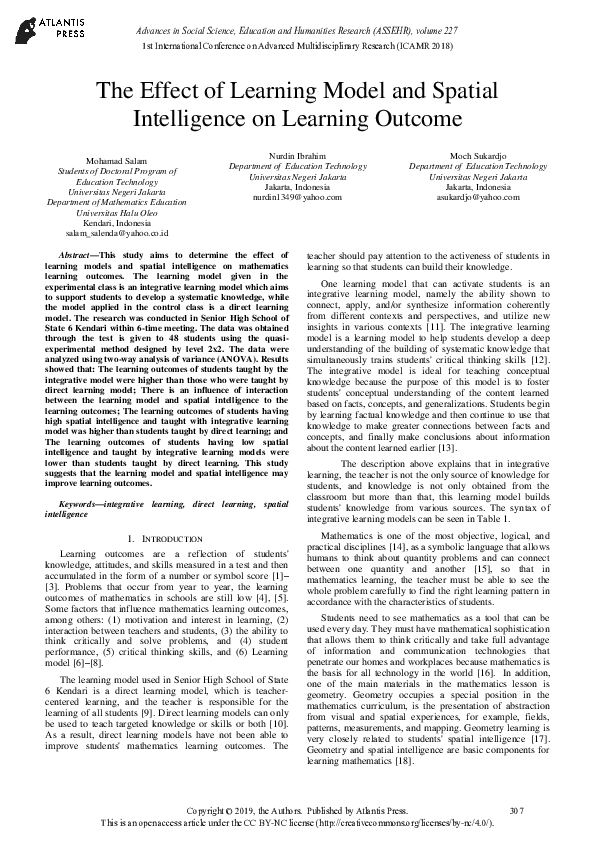 (PDF) Impact of Learning Models and Spatial Intelligence on Math Outcomes
