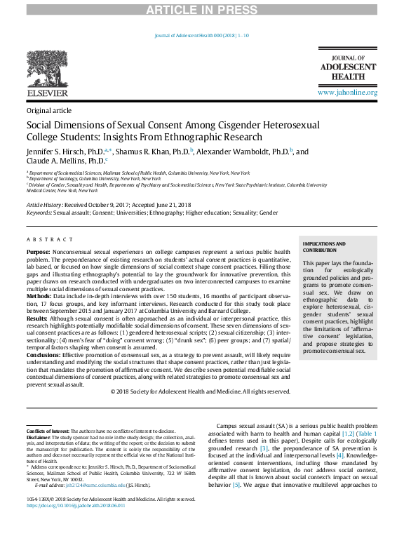 (PDF) Social Dimensions of Sexual Consent Among Cisgender Heterosexual ...
