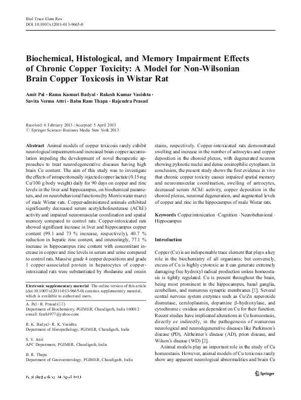 (PDF) Biochemical, Histological, and Memory Impairment Effects of ...