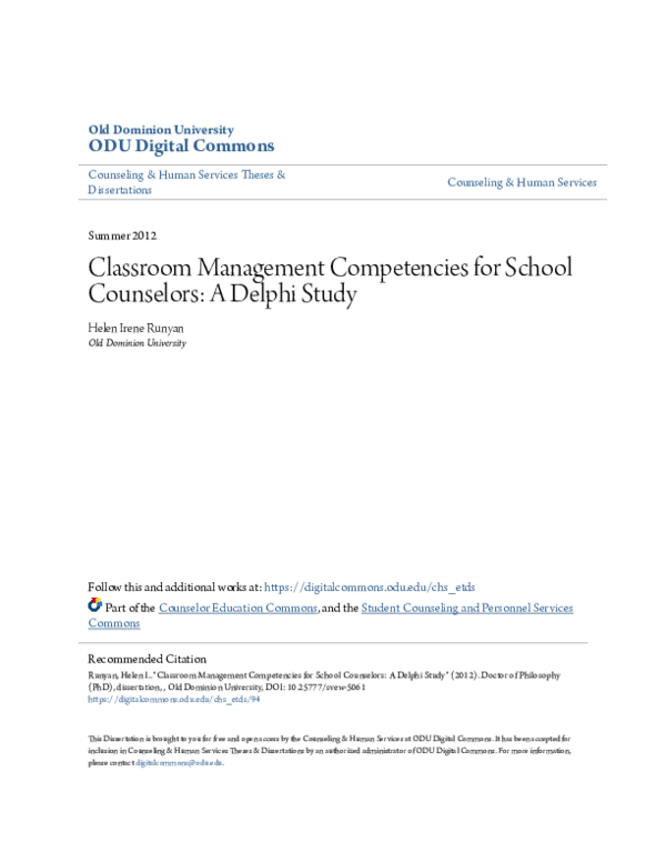 (PDF) Classroom Management Competencies for School Counselors: A Delphi ...