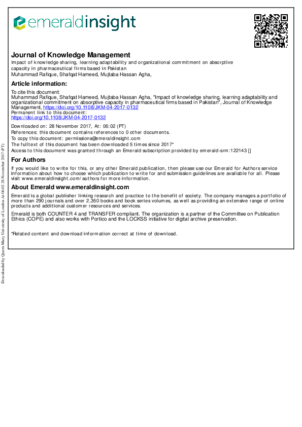 (PDF) Impact of knowledge sharing, learning adaptability and ...