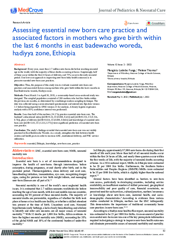 (PDF) Assessing essential new born care practice and associated factors ...