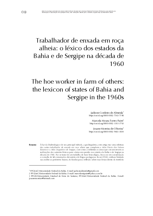 (PDF) Trabalhador de enxada em roça alheia: o léxico dos estados da ...