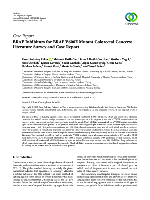 (PDF) BRAF Inhibitors for BRAF V600E Mutant Colorectal Cancers ...