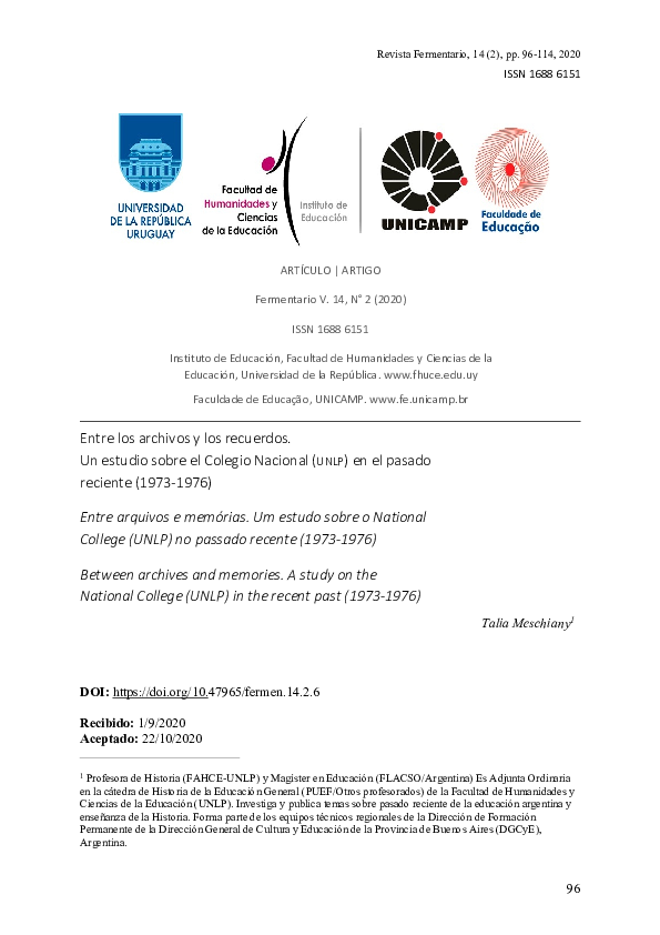 (PDF) Entre los archivos y los recuerdos: Un estudio sobre el Colegio ...