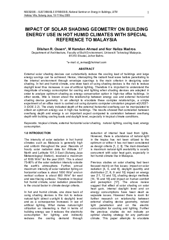 (PDF) Impact of solar shading geometry on building energy use in hot ...