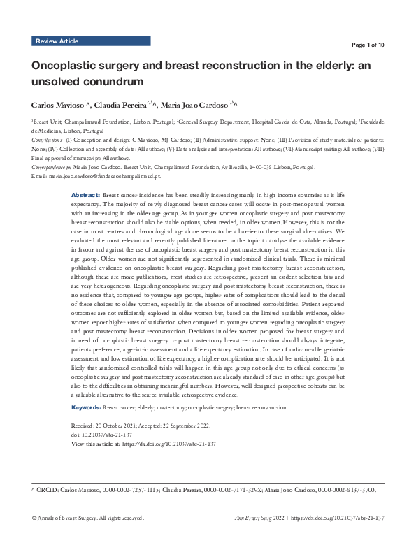(PDF) Oncoplastic surgery and breast reconstruction in the elderly: an ...