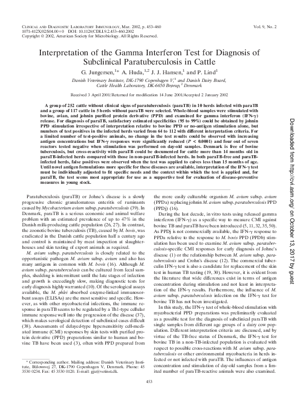 (PDF) Interpretation of the Gamma Interferon Test for Diagnosis of ...
