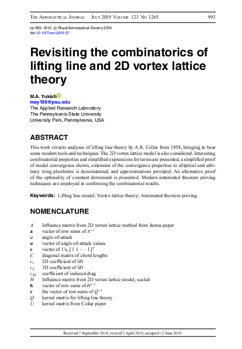 (PDF) Revisiting the combinatorics of lifting line and 2D vortex ...