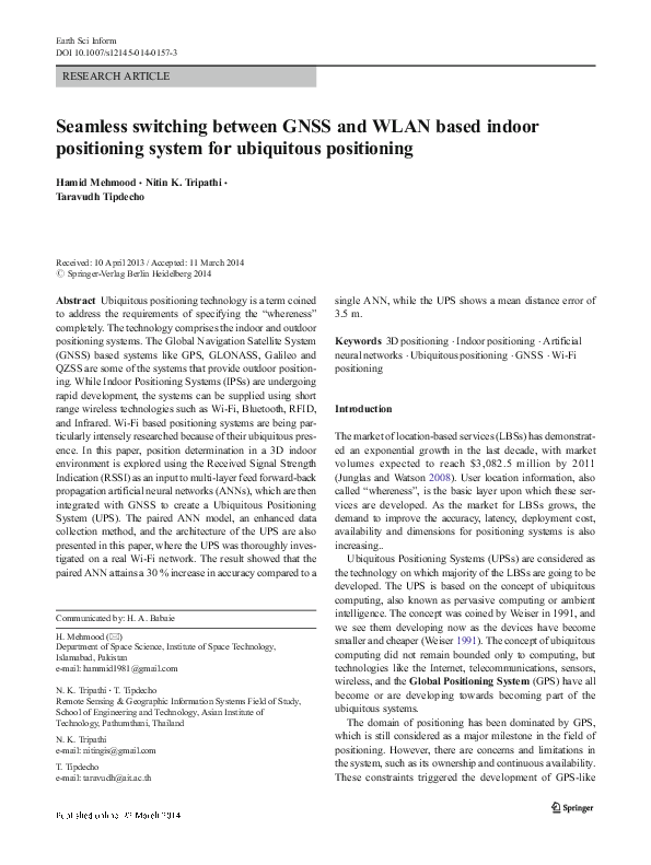 (PDF) Seamless switching between GNSS and WLAN based indoor positioning ...