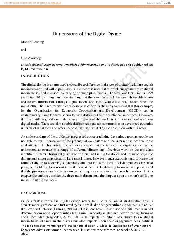 (PDF) The Dimensions of the Digital Divide Udo Averweg Academia.edu