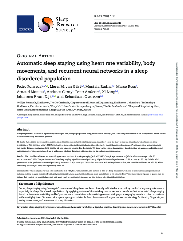 (PDF) Automatic sleep staging using heart rate variability, body ...