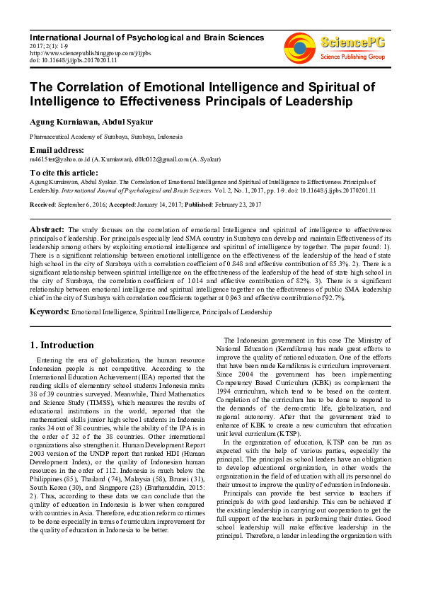 (PDF) The Correlation of Emotional Intelligence and Spiritual of ...