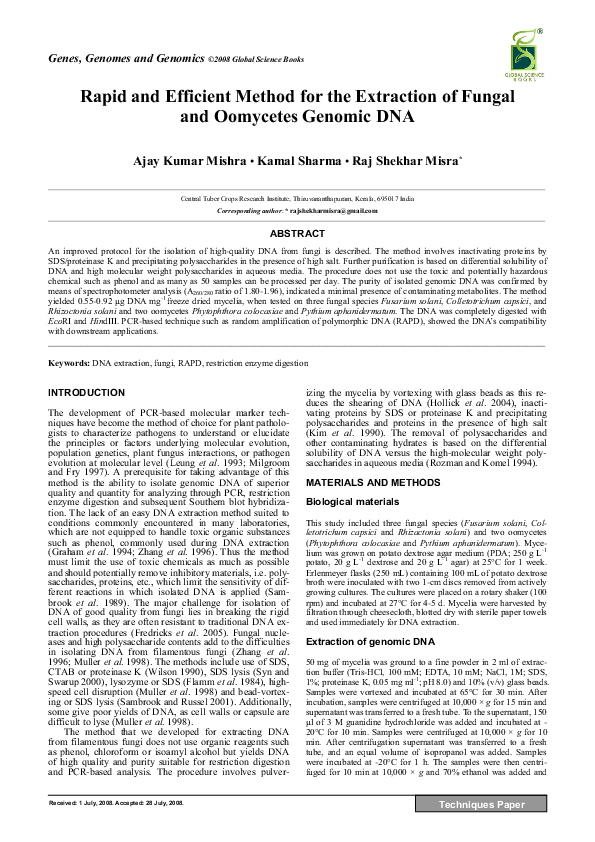 (PDF) Rapid and Efficient Method for the Extraction of Fungal and ...