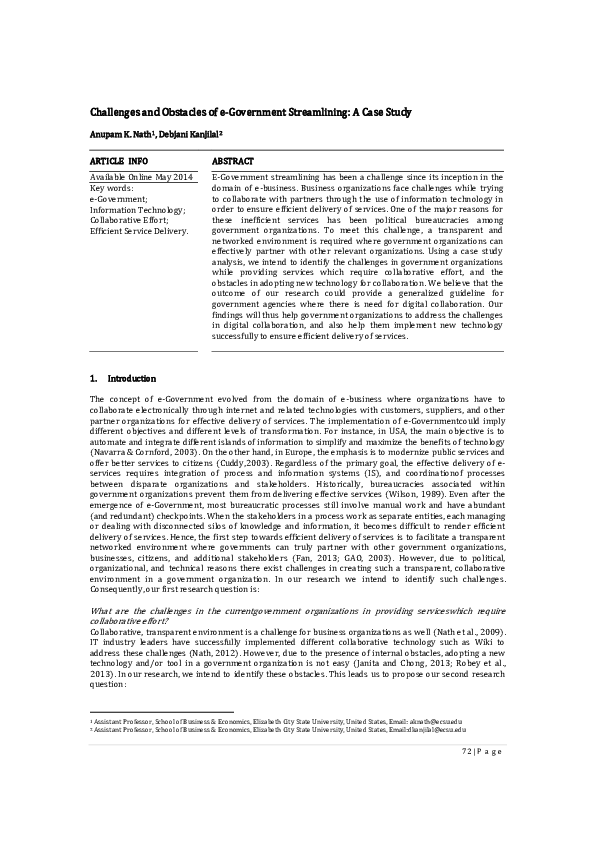 (PDF) Challenges and Obstacles of e-Government Streamlining: A Case Study