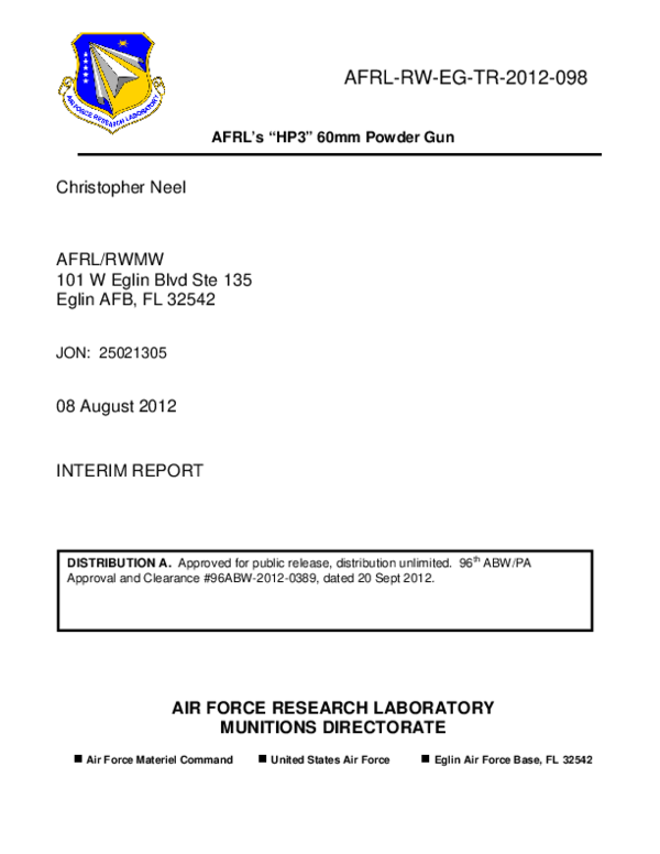 (PDF) AFRL's HP3 60mm Powder Gun