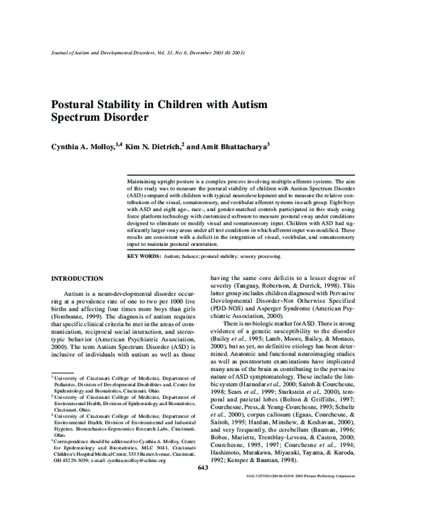 (PDF) Postural Stability in Children with Autism Spectrum Disorder