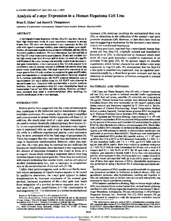 (PDF) Analysis of c-myc expression in a human hepatoma cell line