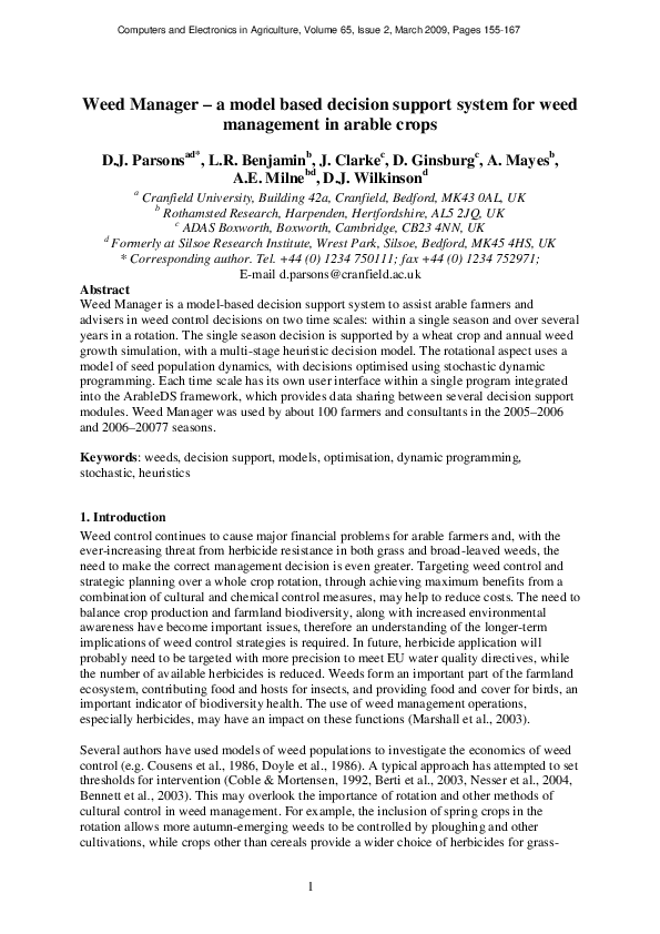 (PDF) Weed Manager—A model-based decision support system for weed ...