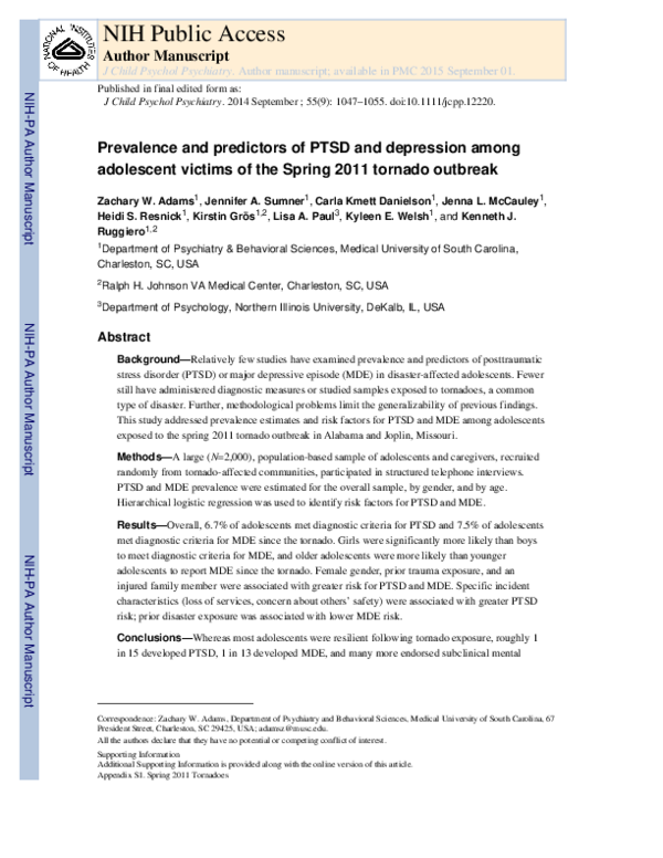 (PDF) Prevalence and predictors of PTSD and depression among adolescent ...