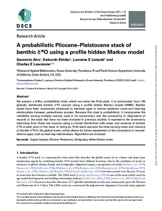 (PDF) A probabilistic Pliocene–Pleistocene stack of benthic δ18O using ...
