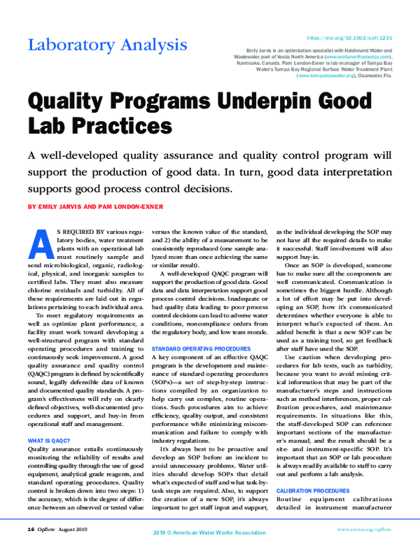 (PDF) Quality Programs Underpin Good Lab Practices