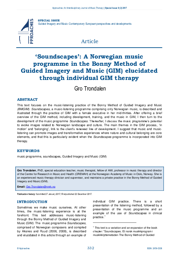 (PDF) The Bonny method of guided imagery and music (BMGIM) Gro