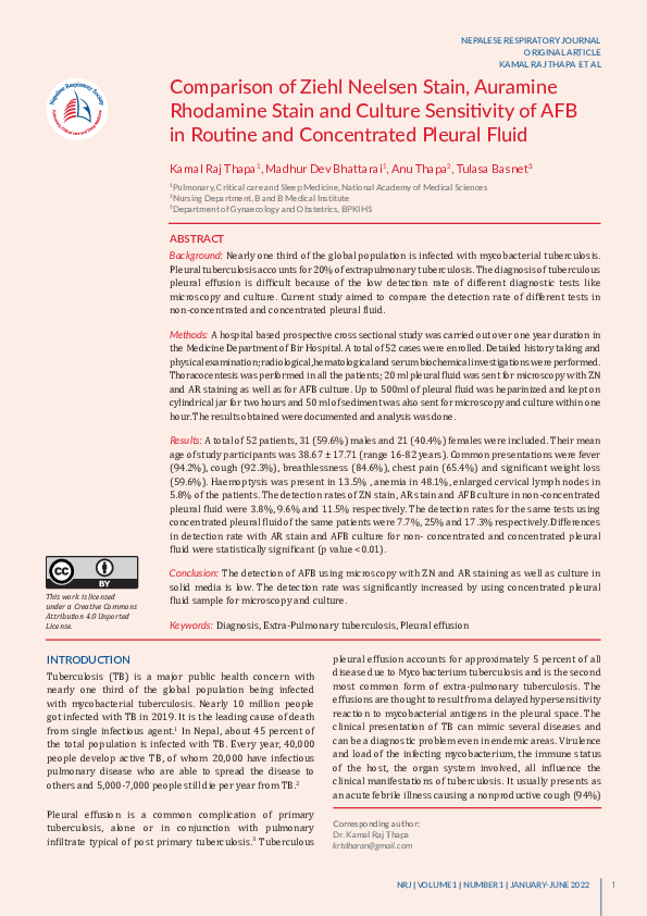 (PDF) Comparison of Ziehl Neelsen Stain, Auramine Rhodamine Stain and ...