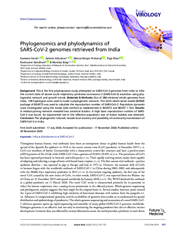 (PDF) Phylogenomics and phylodynamics of SARS-CoV-2 genomes retrieved ...