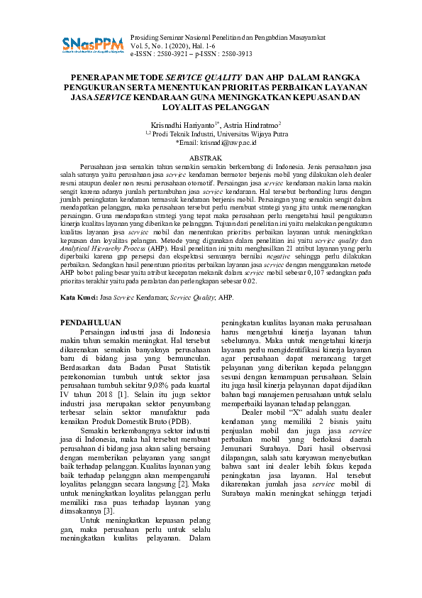 (PDF) Penerapan Metode Service Quality Dan Ahp Dalam Rangka Pengukuran ...
