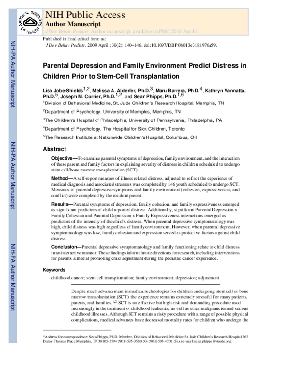 (PDF) Parental Depression and Family Environment Predict Distress in ...