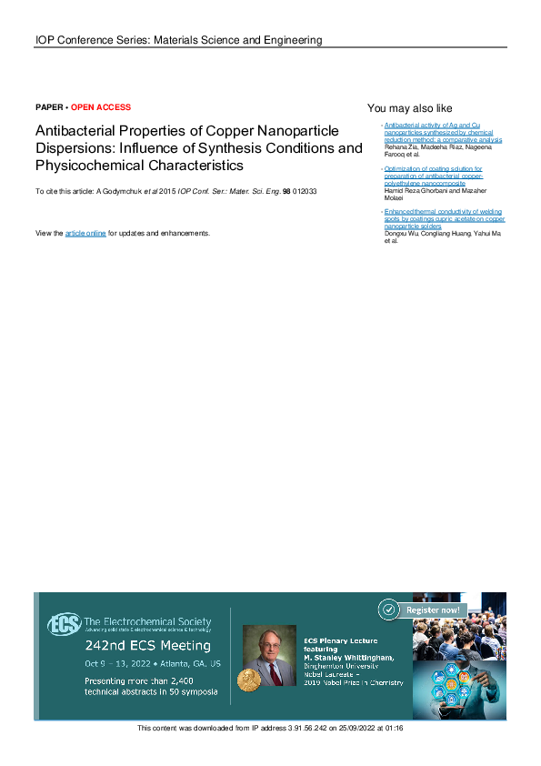 (PDF) Antibacterial Properties of Copper Nanoparticle Dispersions ...