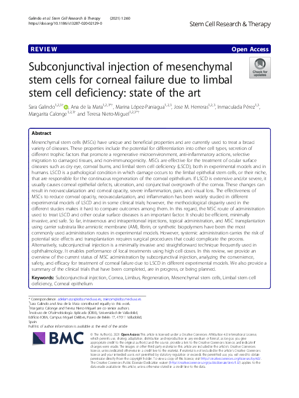 (PDF) Subconjunctival injection of mesenchymal stem cells for corneal