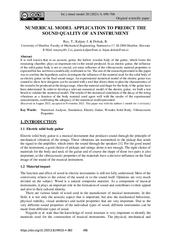 (PDF) Numerical Model Application to Predict the Sound Quality of an ...