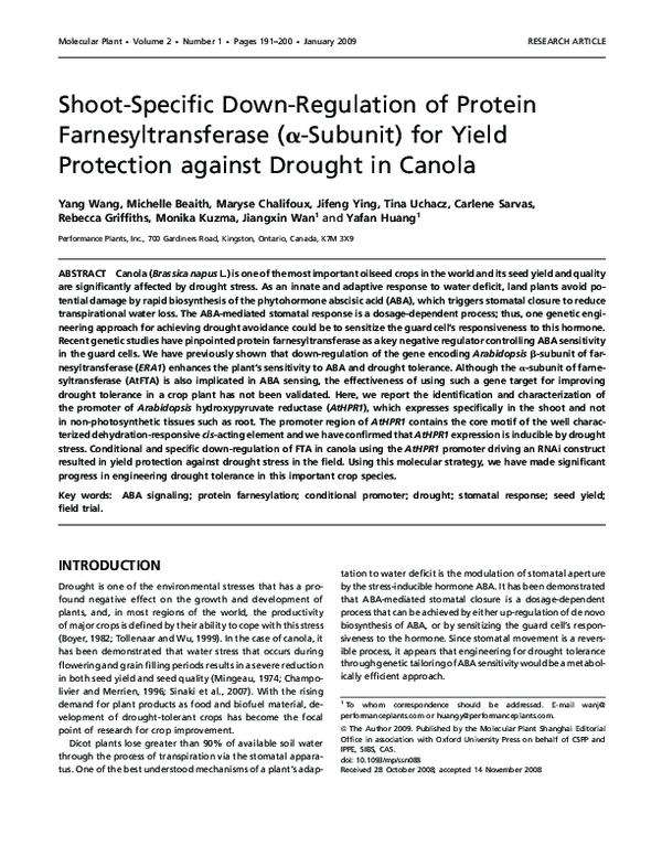 (PDF) Shoot-Specific Down-Regulation of Protein Farnesyltransferase (α ...